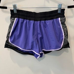 Lululemon Purple and Black Hotty Hot Shorts 2 1/2”